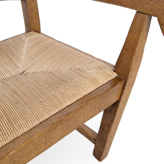 Image 1 of Set di 2 poltrone in rovere, stile country francese, con intreccio in giunco.