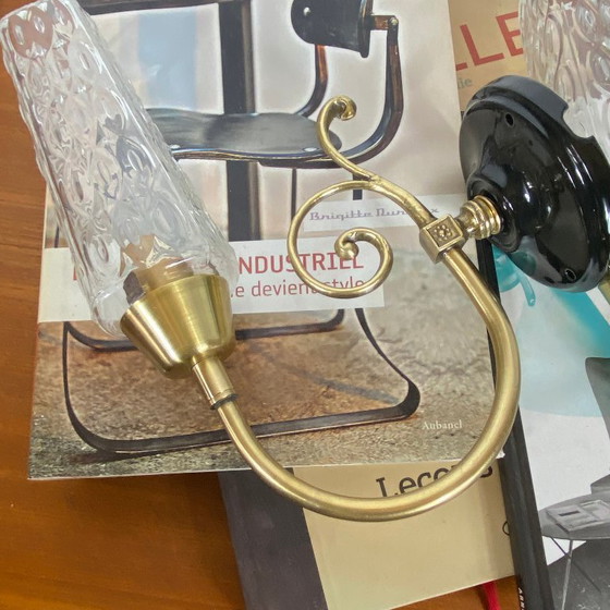Pair of Brass Wall Sconces with Square Tulip Shades in Clear Glass – Wall lights (photo 3 of 9)