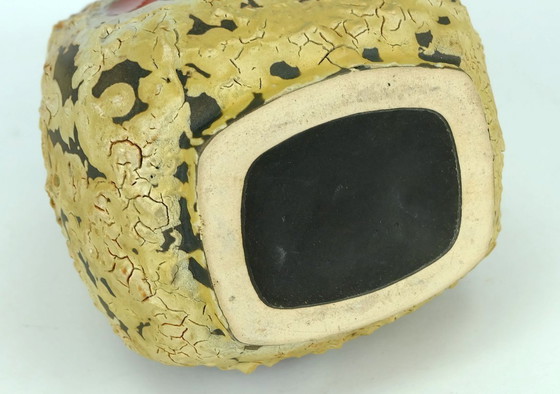 Image 1 of mid century fat lava VASE es-keramik WGP brown beige glaze red leaf pattern