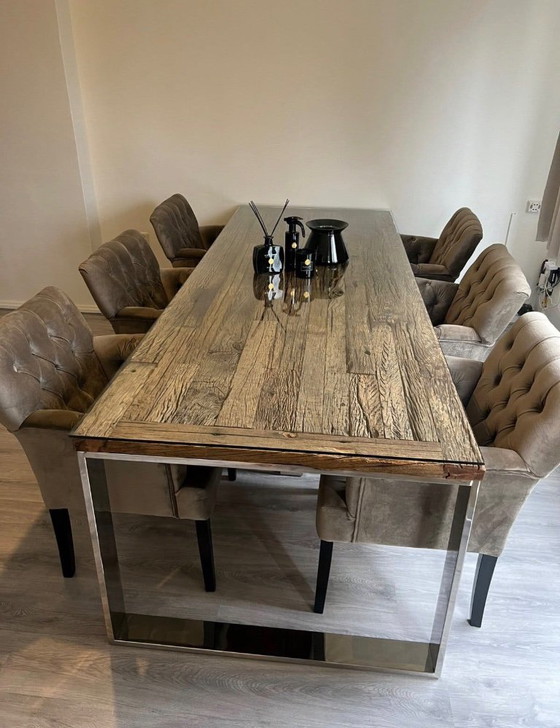 Tavolo da pranzo Rofra 2,70 m piano vetro, 6 sedie, credenza, tavolino – Rofra Home, Set da pranzo, Velluto (photo 2 of 7)