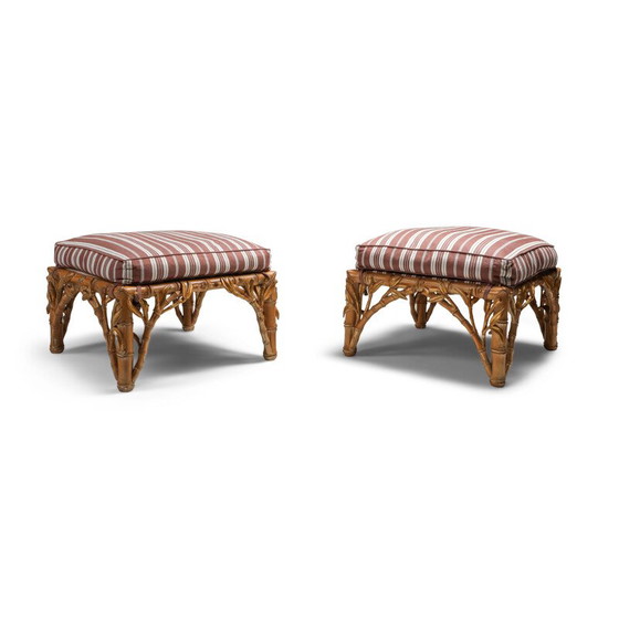 Image 1 of Pair of vintage ottoman, Arpex Italy Bamboo 1970s