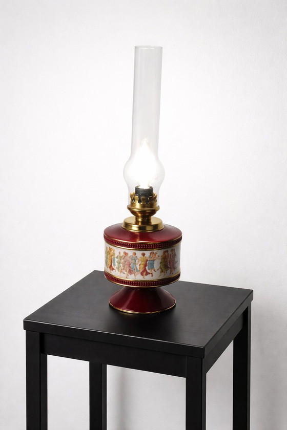 Image 1 of Florentine porcelain lamp, burgundy, signed and numbered, Italy, refurbished