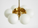 Beautiful 1960s Kaiser Leuchten brass ceiling lamp with 6 opal glass shades