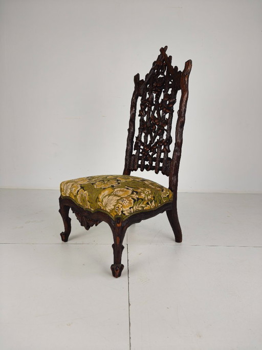Beautiful 19th-Century Black Forest Chairs – Exceptional Carving – fauteuils, Wood (photo 2 of 7)