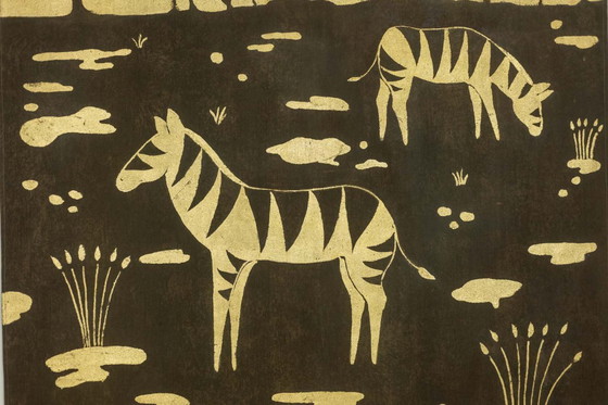 Image 1 of Painted canvas decorated with zebras. Contemporary artist's work