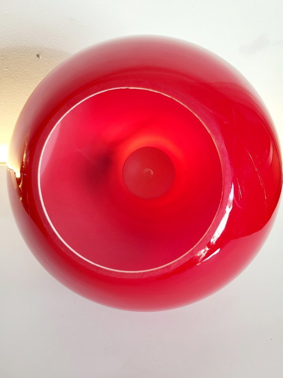 Image 1 of Lámpara colgante de cristal opalino rojo de la era espacial con acabado cromado, años 60