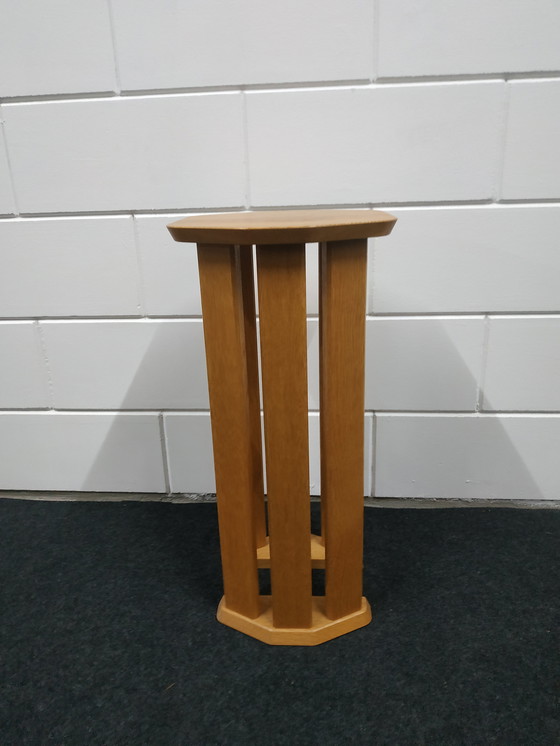 Image 1 of Rare 70s-80s Oak Plant Table Plant Column (Art Deco Style)