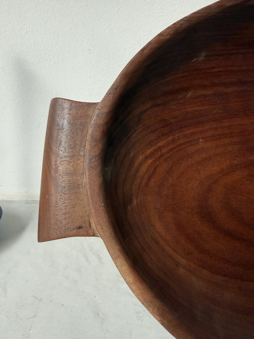 Vintage wooden serving dish with handles – mid-century design
