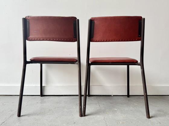 Image 1 of Pair Of Vintage Stacking Chairs With Red Vinyl