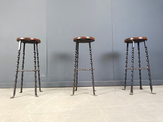 Image 1 of Vintage french wrought iron bar stools, 1960s - set of 3