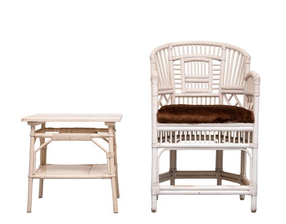 Set vintage Chippendale Brighton Pavilion rattan chair and table 1960s – Armchairs (photo 34 of 40)