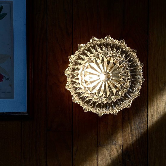 Image 1 of Lampada da parete/soffitto in vetro stampato, illuminazione vintage anni '70-'80