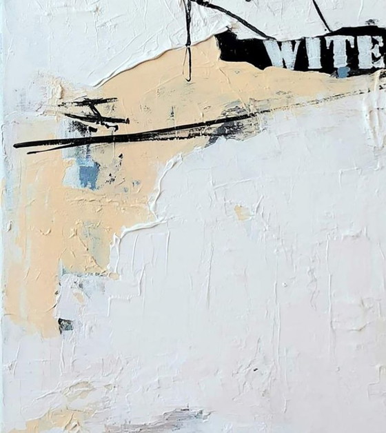 Original Acrylic Painting Contemporary Art Minimalism White Paint on Newspaper – Paintings & Drawings, Canvas (photo 6 of 7)