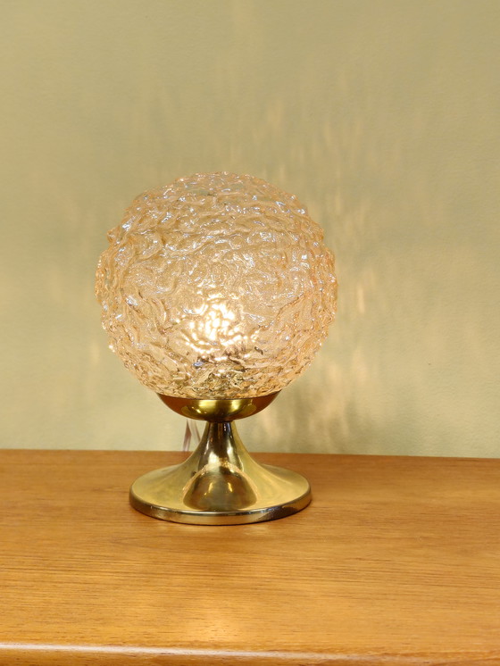 Image 1 of Vintage Tafellamp Bollampje Bedlampje Lamp Messing Glas