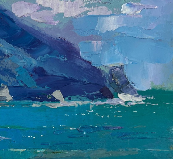 Image 1 of Original Oil Painting Summer Coastal Landscape The fusion of sea and mountains