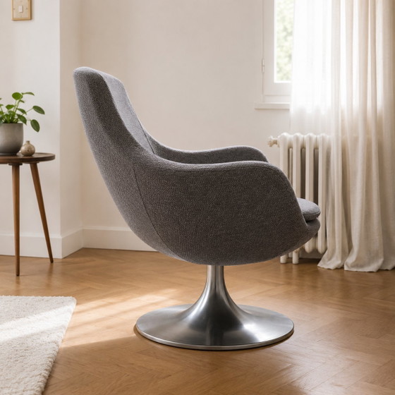 1960s Space Age Swivel Lounge Chair – Self-Return Tulip Base Aluminium – Swivel chairs, Textile (photo 3 of 7)