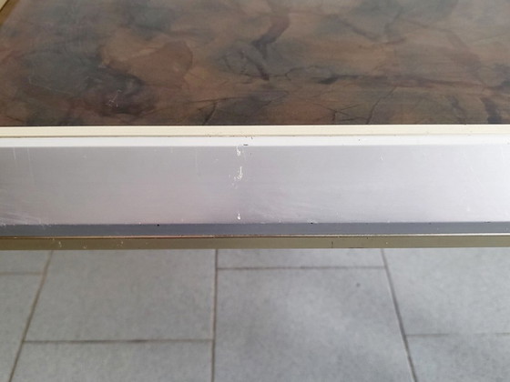 Image 1 of Vintage vierkante salontafel/bijzettafel uit de jaren 60 van aluminium en formica.