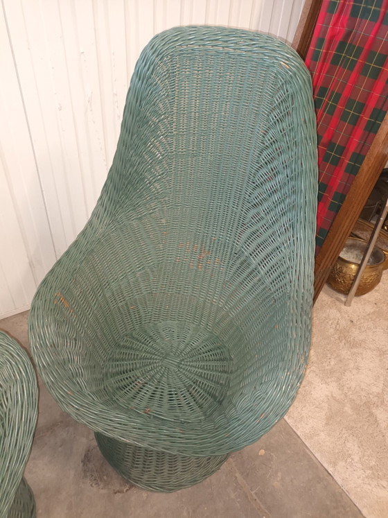 Coppia di sedie da camera vintage in rattan, Verde (foto 8 di 15)