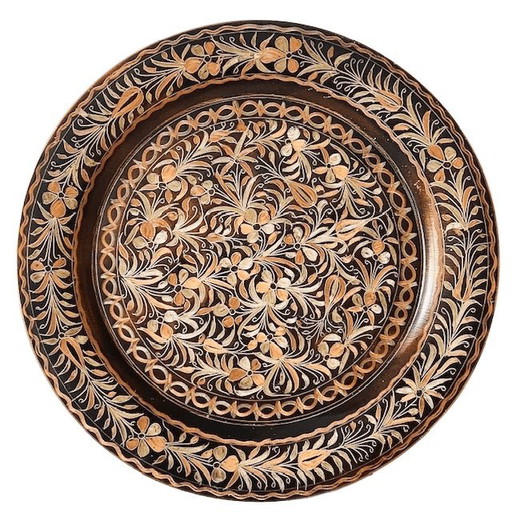 Piatto decorativo turco vintage inciso in rame con fiore di Istanbul, orientale, anni '70