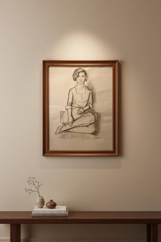 Maurice Stoppani – Wise Young Girl – Dessin Original 1967 – 65x50 cm – Peintures et dessins, Paper (photo 2 of 10)