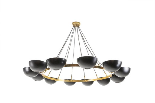 10-light chandelier or pendant, brass and black lacquer, contemporary