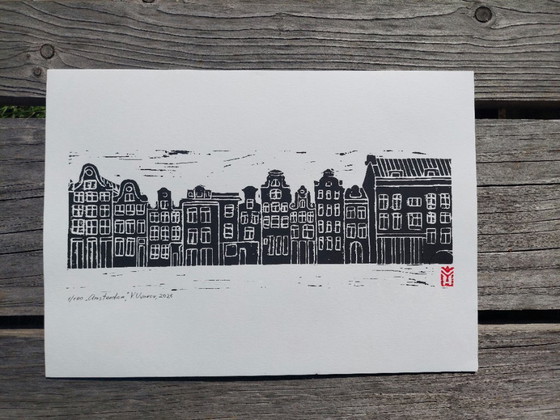 Image 1 of Vintage Amsterdam Linocut – A3 Black Print