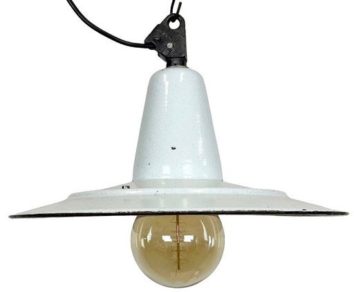 Industrial White Enamel Factory Pendant Lamp, 1960s