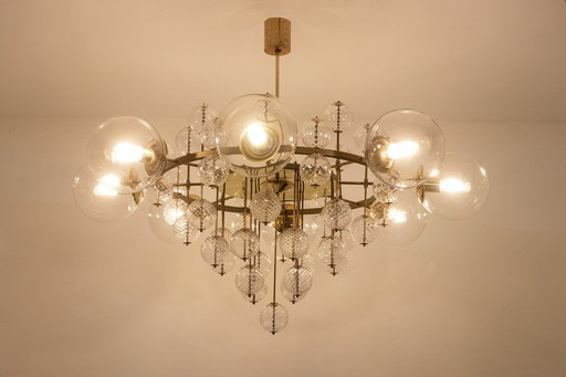 Large gilt brass chandelier with decorative balls, 1970s