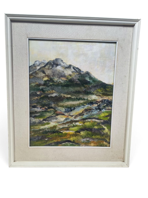 Italian Mountain Scenery - Oil on Canvas – schilderijen tekeningen, Wood