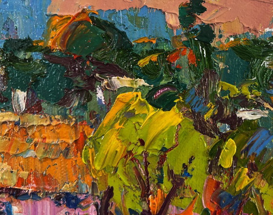 Image 1 of Original Oil Painting Evening Nature Landscape Hope breaks through the clouds