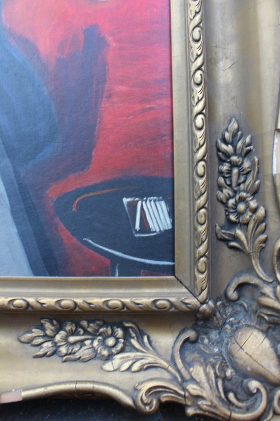 Image 1 of Lady Smoking in Art Nouveau Style, 1950s, Oil Painting, Framed