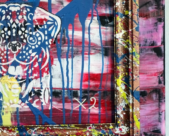Quadro astratto con motivi di gatti e cani, CB, Dipinti e disegni, Legno, MDF, Rosso, Abstract (foto 8 di 15)