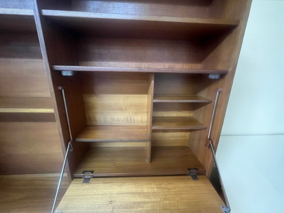 Image 1 of Mid Century Teak Schrankwand, 1960er Danish Style, Vintage Sideboard mit Regalen & Barfach, Modulares Möbel 