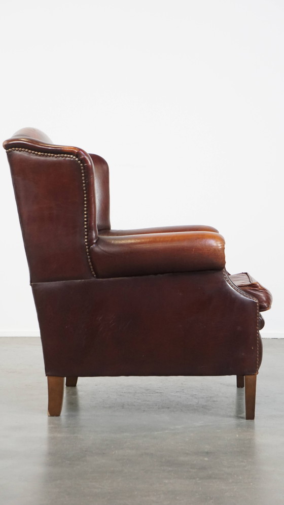 Image 1 of Fauteuil à oreilles vintage en cuir de mouton