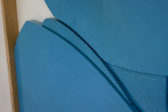 Image 1 of Bas-relief in blue lacquered wood. Contemporary work by a French artist.