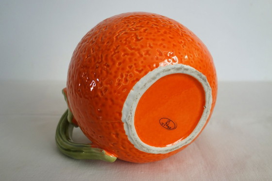 Image 1 of Vintage Orange Barbotine Ceramic Pitcher