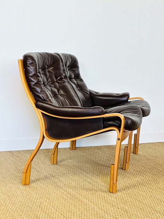 Image 1 of Scandinavian teak and leather bench, 1960