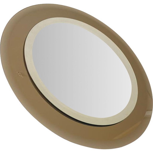 Miroir rond en cristal biseauté vintage par Lupi Cristal Luxor, Italie, années 1970