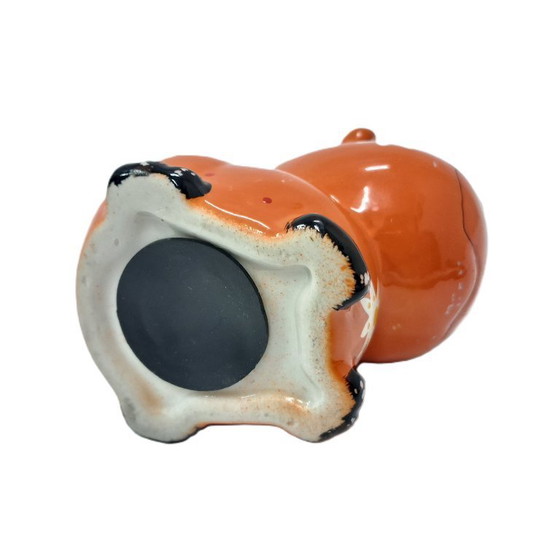 Image 1 of Vintage Ceramic Hippo Coin Bank – Whimsical Orange Folk Art 