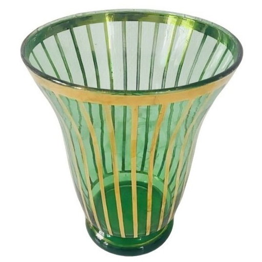 Art Deco Booms green glass The rupel vase gold 1930's