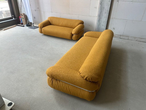 Sesann Gelbes Bouclé-3-Sitzer-Sofa von Gianfranco Frattini für Cassina