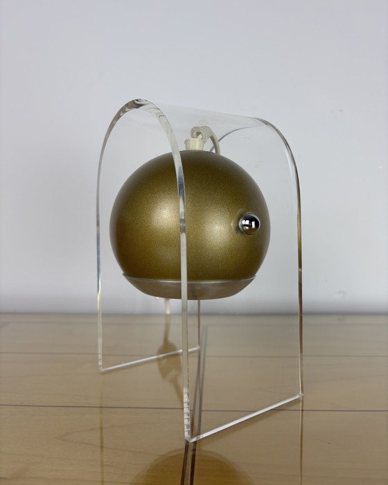 Image 1 of Plexiglass Eyeball Lamp, Sputnik design, 70s, Space Age, Table lmap, 1970s, Olive Gold Vintage Lamp with Plexiglass Stand, Spot