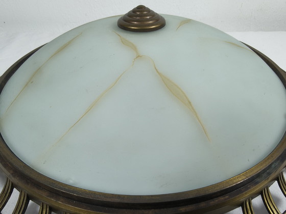 Image 1 of Vintage ceiling lamp with glass shade and metal frame