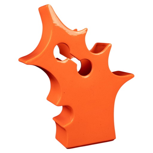 Abstract Oranje Keramische Sculpturale Vaas, Postmodern Space Age, Italië, 1980