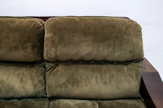Image 1 of Sofá italiano Mid-Century Mid-Century de ante y madera "Ussaro", años 70