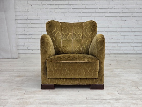 1950s, Danish Relax Chair, Furniture Velour, Oak Wood – Armchairs, Textile (photo 5 of 17)