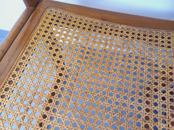 Image 1 of Paar vintage beukenhouten en rieten sledestoelen uit de jaren 70 en 80