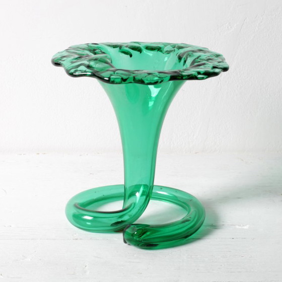 Image 1 of Vaso artistico vintage in vetro verde / Decorazione per la casa soffiato a mano / Stilvetro / Roma / Italia / Anni '80