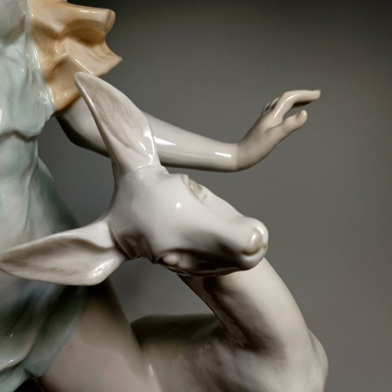 Hutschenreuther - Semi-nude Lady and Deer - 52,5cm - Porcelain, Sculpture, Creme (photo 19 of 22)