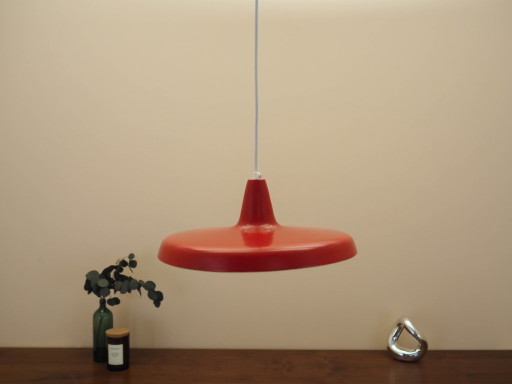Lampada a sospensione industriale danese in metallo rosso, design moderno scandinavo, anni '60 – hanglampen (photo 2 of 12)